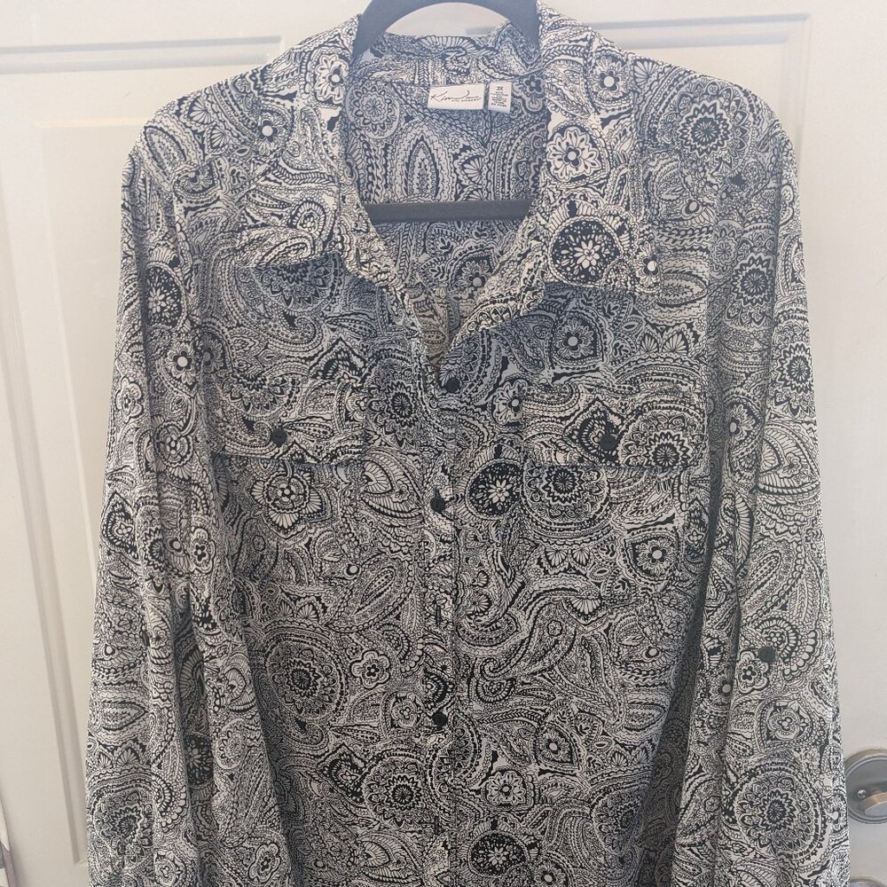 Kim Rogers black and white paisley blouse woman's plus sz 3X